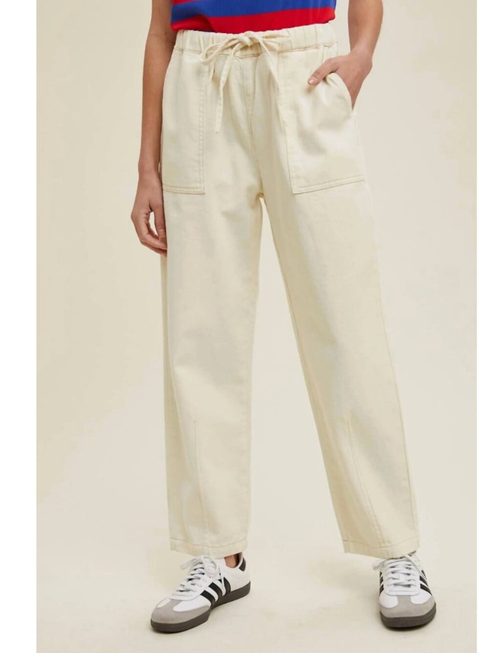Share Wishlist Jeans Lola Drawstring Baggy Denim Cotton Cream Ecru Size L